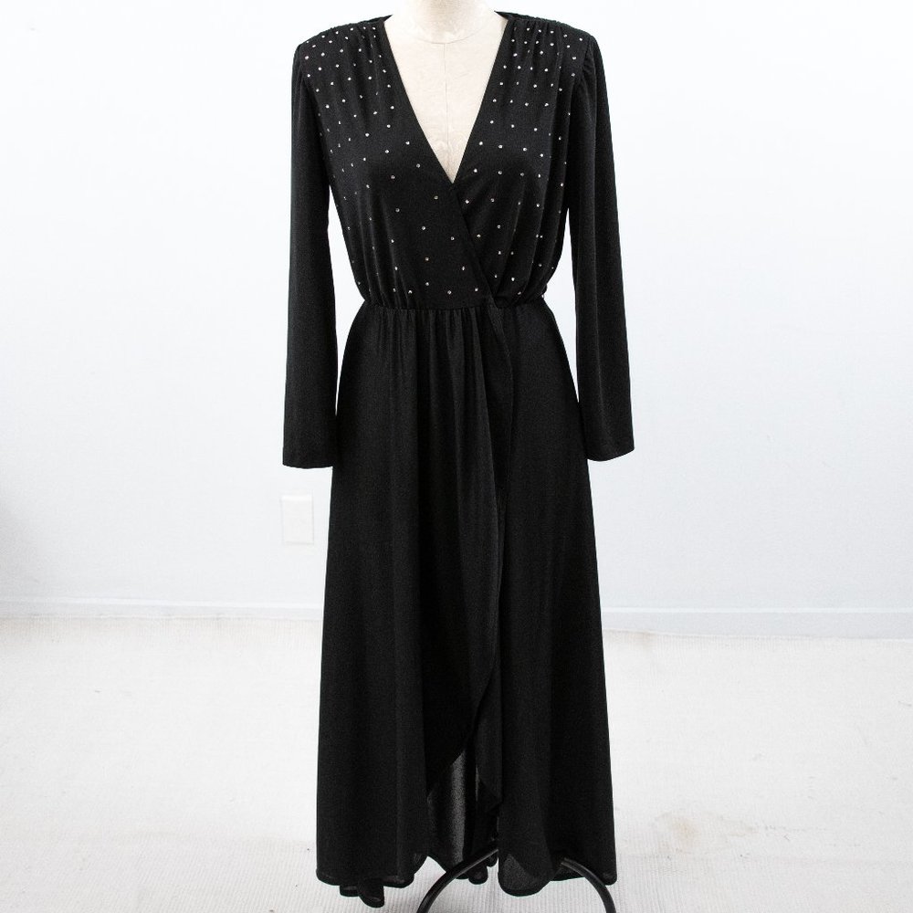 Vintage 70s M/L Disco Halloween Diamonds Sexy Dress Black